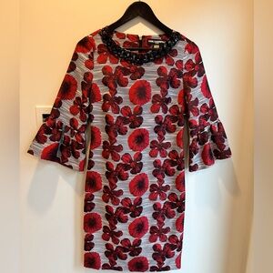 Karl Lagerfeld Red and Black Floral Long Sleeve Dress Size 2